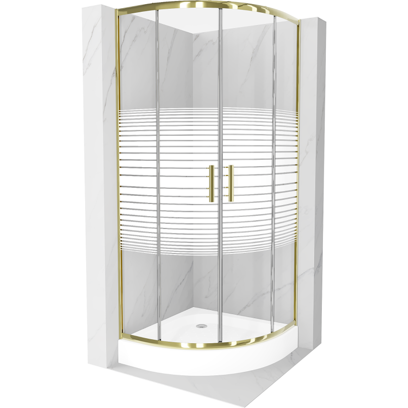 Mexen Rio duschkabin halvcirkelformad 70 x 70 cm, vita ränder, guld + duschkar, vit - 863-070-070-50-20-4710
