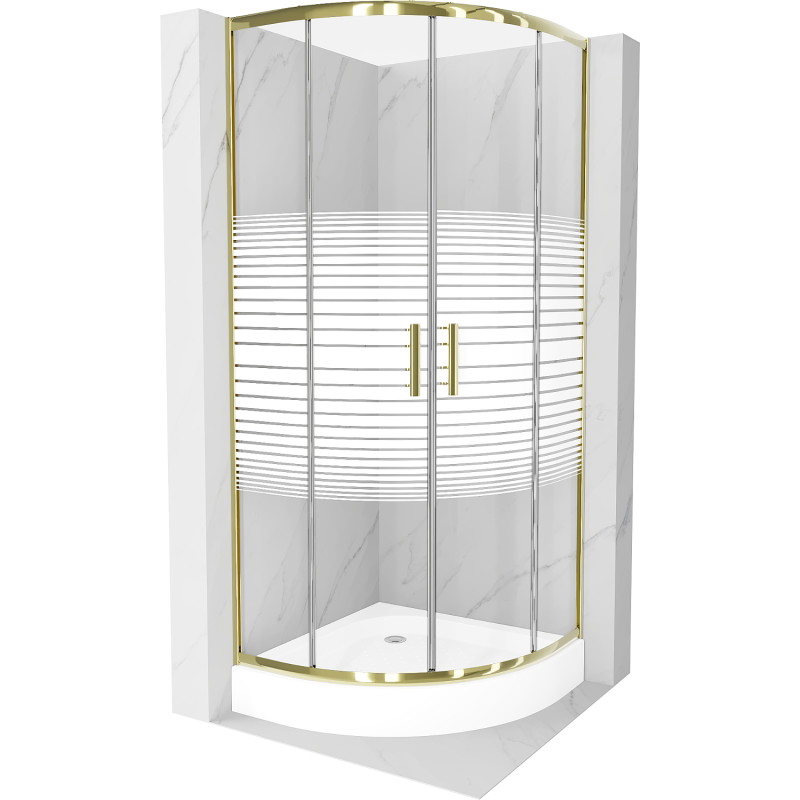 Mexen Rio poolümar dušikabiin 70 x 70 cm, valged triibud, kuldne + alus, valge - 863-070-070-50-20-4710