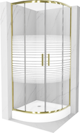 Mexen Rio semi-circular shower cabin 80 x 80 cm, white stripes, gold + shower tray, white - 863-080-080-50-20-4710