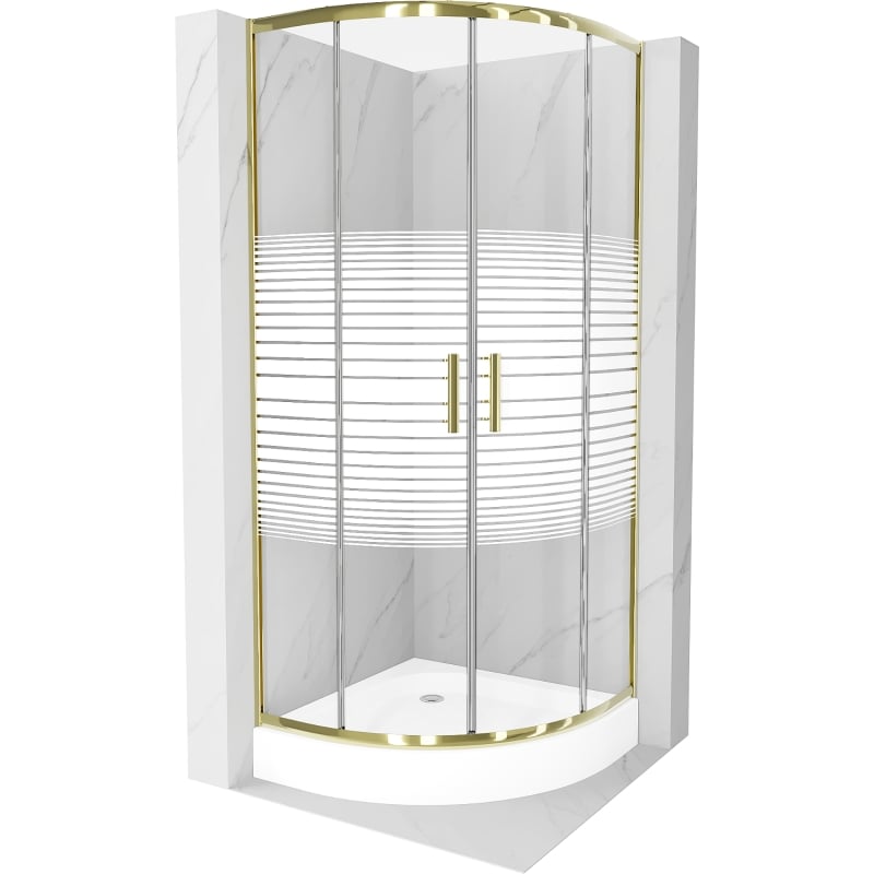 Mexen Rio semi-circular shower cabin 90 x 90 cm, white stripes, gold + tray, white - 863-090-090-50-20-4710