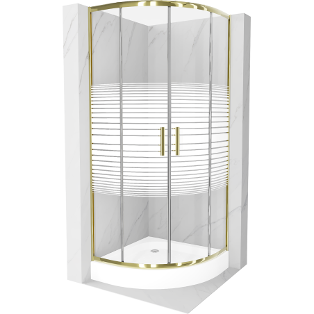 Mexen Rio καμπίνα ντους ημικυκλική 90 x 90 cm, λευκές λωρίδες, χρυσό +