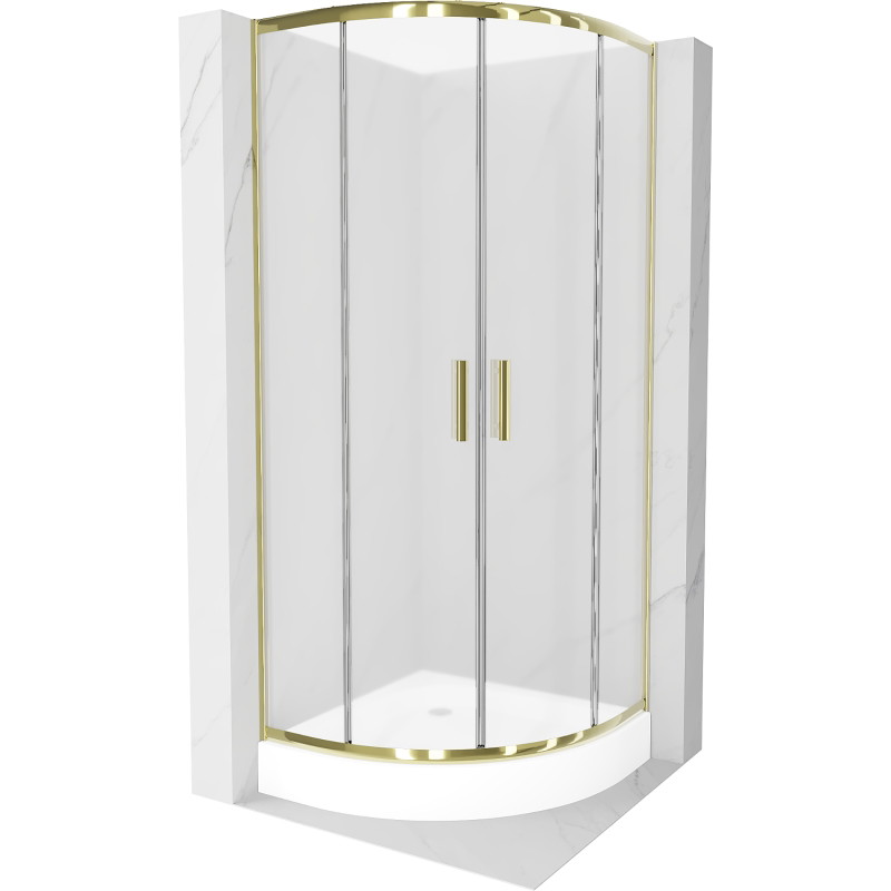 Mexen Rio cabina de ducha semicircular 80 x 80 cm, escarcha, oro + plato de ducha, blanco - 863-080-080-50-30-4710
