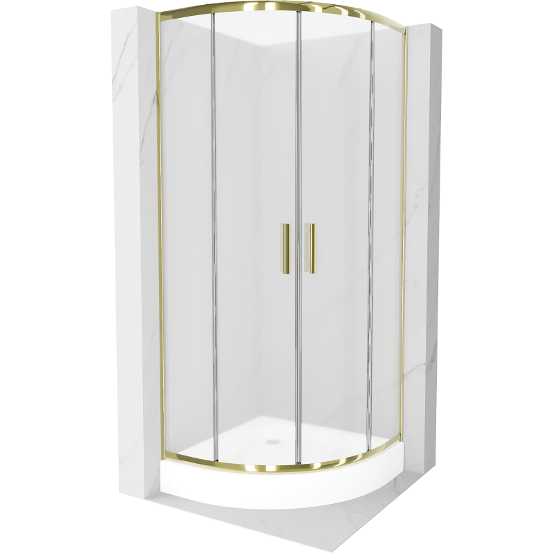 Mexen Rio cabine de duche semicircular 80 x 80 cm, fosco, dourado + base de duche, branco - 863-080-080-50-30-4710