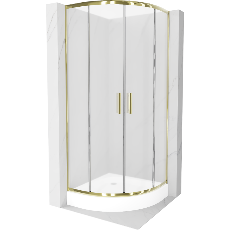 Mexen Rio cabine de douche semi-circulaire 90 x 90 cm, givre, or + receveur Rio, blanc - 863-090-090-50-30-4710