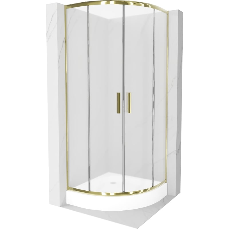 Mexen Rio douchecabine halfrond 90 x 90 cm, matglas, goud + douchebak , wit - 863-090-090-50-30-4710
