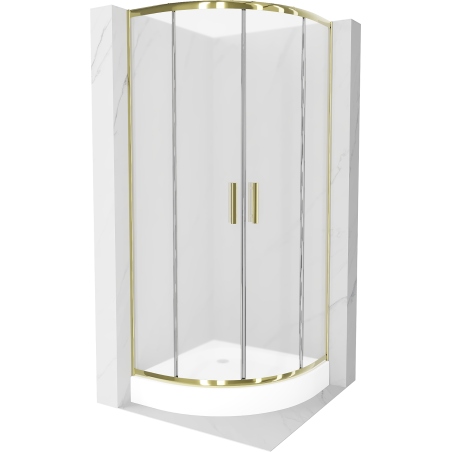 Mexen Rio cabine de douche semi-circulaire 90 x 90 cm, givre, or + receveur Rio, blanc - 863-090-090-50-30-4710