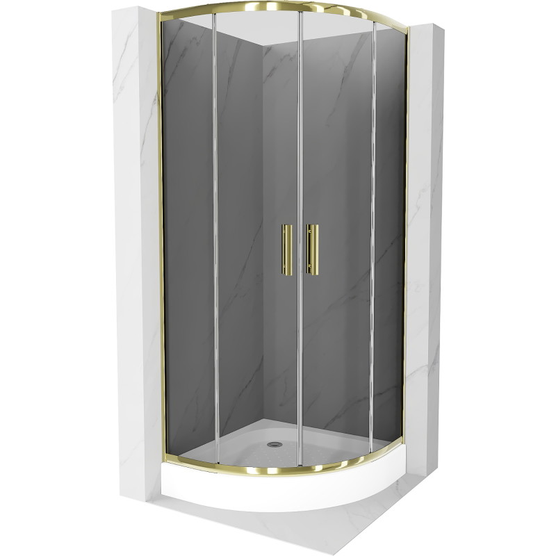 Mexen Rio half ronde douchecabine 80 x 80 cm, grafiet, goud + douchebak, wit - 863-080-080-50-0-4710