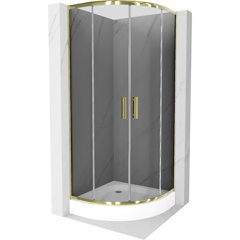 Mexen Rio cabine de douche semi-circulaire 90 x 90 cm, graphite, or + receveur de douche, blanc - 863-090-090-50-0-4710