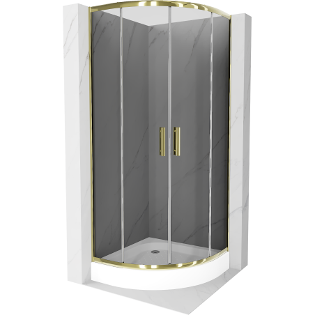 Mexen Rio cabine de douche semi-circulaire 90 x 90 cm, graphite, or + receveur de douche, blanc - 863-090-090-50-0-4710