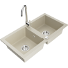 Mexen Mario Évier en granit 2 bacs avec robinet de cuisine Telma, beige - 6504-69-670200-00