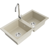 Mexen Mario granite sink 2-bowl with Telma kitchen tap, beige - 6504-69-670200-00