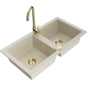 Mexen Mario fregadero de granito 2-comparimiento con grifo de cocina Telma, beige - 6504-69-670200-50