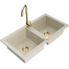 Mexen Mario Granitspüle 2-beckig mit Küchenarmatur Telma, beige - 6504-69-670200-50