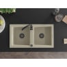 Mexen Mario granite sink 2-bowl with Telma kitchen mixer tap, beige - 6504-69-670200-70