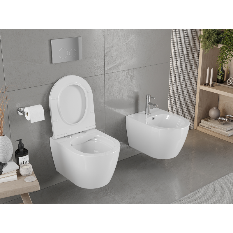 Mexen Carmen WC školjka Rimless z sedežem s počasnim zapiranjem slim, duroplast, bela sijaj - 30880500
