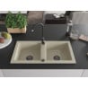 Mexen Mario granite sink 2-bowl with Telma kitchen mixer tap, beige - 6504-69-670200-70