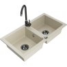 Mexen Mario évier en granit 2 bacs avec robinet de cuisine Telma, beige - 6504-69-670200-70