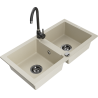 Mexen Mario granite sink 2-bowl with Telma kitchen mixer tap, beige - 6504-69-670200-70