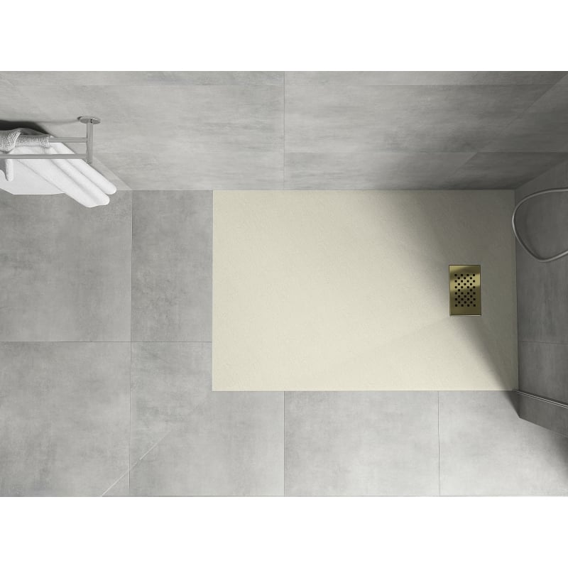 Mexen Hugo rectangular SMC shower tray 100 x 90 cm, beige, gold cover - 42699010-G