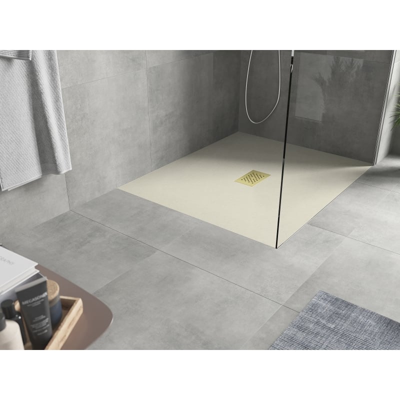 Mexen Hugo base de duche retangular SMC 120 x 100 cm, bege, grelha dourada - 42691012-G