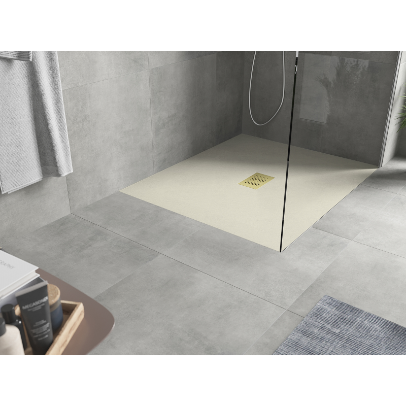 Mexen Hugo taisnstūrveida dušas paliktnis SMC 120 x 100 cm, bēšs, zelta pārsegs - 42691012-G