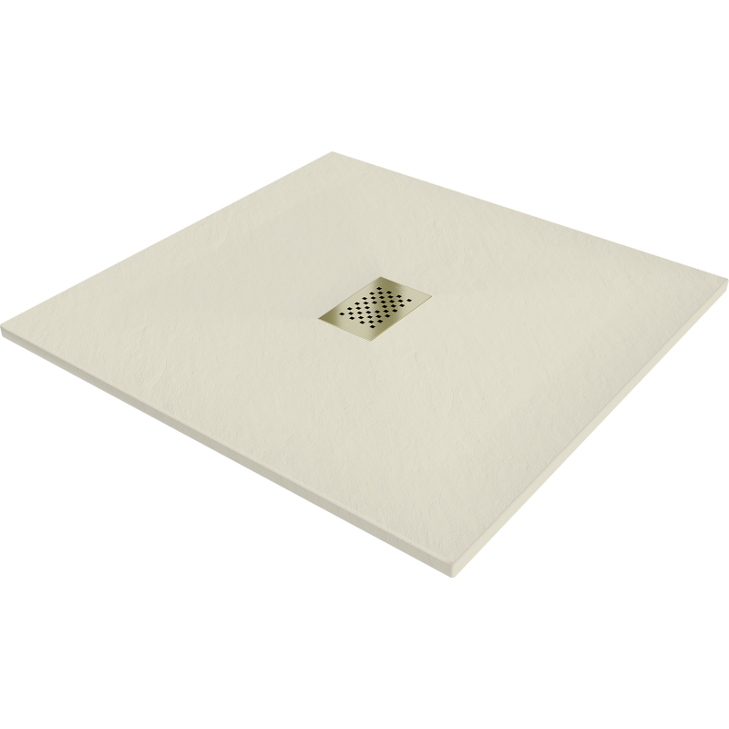 Mexen Hugo brodzik kwadratowy SMC 100 x 100 cm, beżowy, maskownica złota - 42691010-G