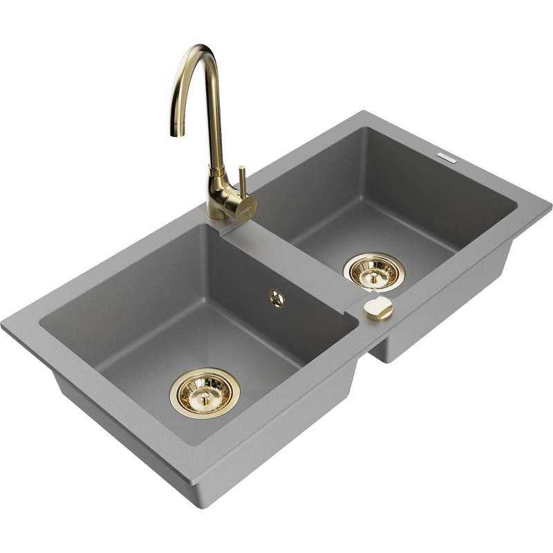 Mexen Mario 2-facklig diskho i granit med köksblandare Telma, grå - 6504-71-670200-50