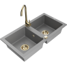 Mexen Mario fregadero de granito de 2 senos con grifo de cocina Telma, gris - 6504-71-670200-50