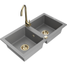 Mexen Mario granite sink 2-chamber with Telma kitchen faucet, gray - 6504-71-670200-50