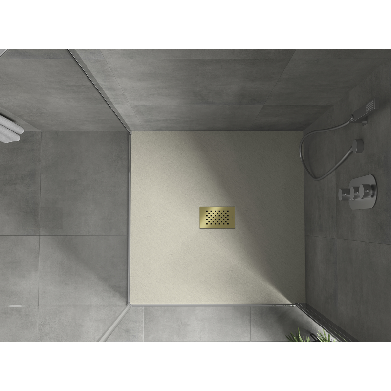 Mexen Hugo kvadrātveida dušas paliktnis SMC 90 x 90 cm, bēšs, zelta pārsegs - 42699090-G