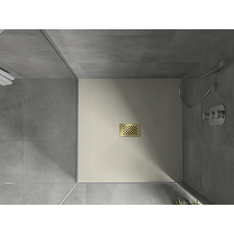 Mexen Hugo piatto doccia quadrato SMC 90 x 90 cm, beige, copertura dorata - 42699090-G