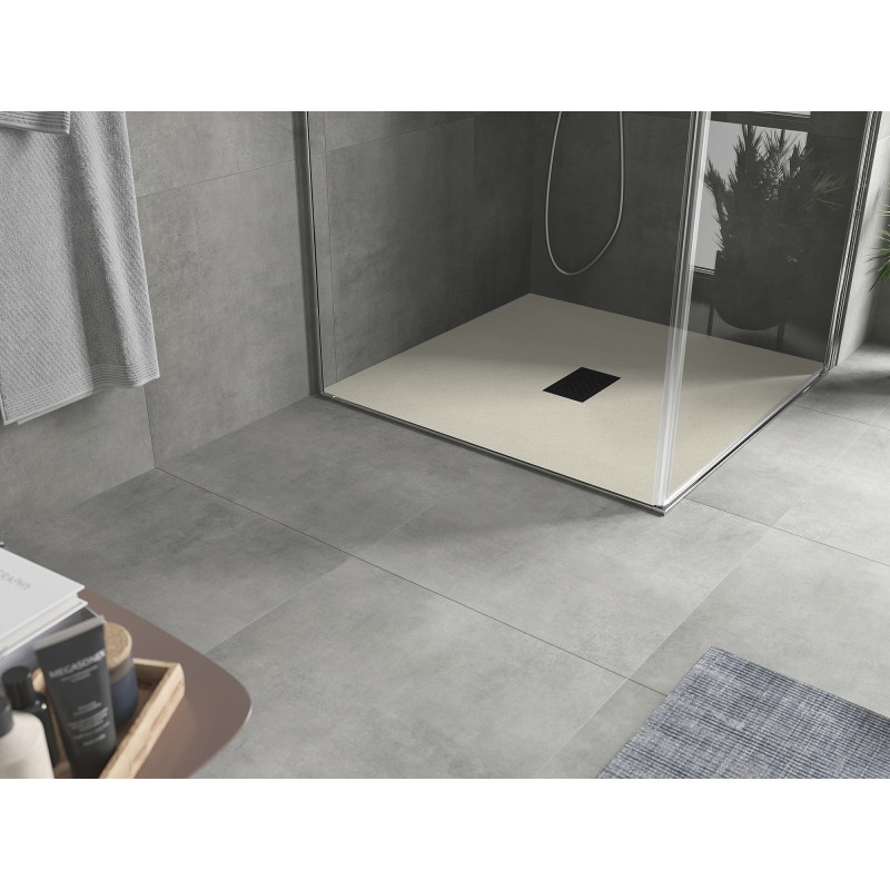 Mexen Hugo vierkante douchebak SMC 100 x 100 cm, beige, zwarte afdekplaat - 42691010-B
