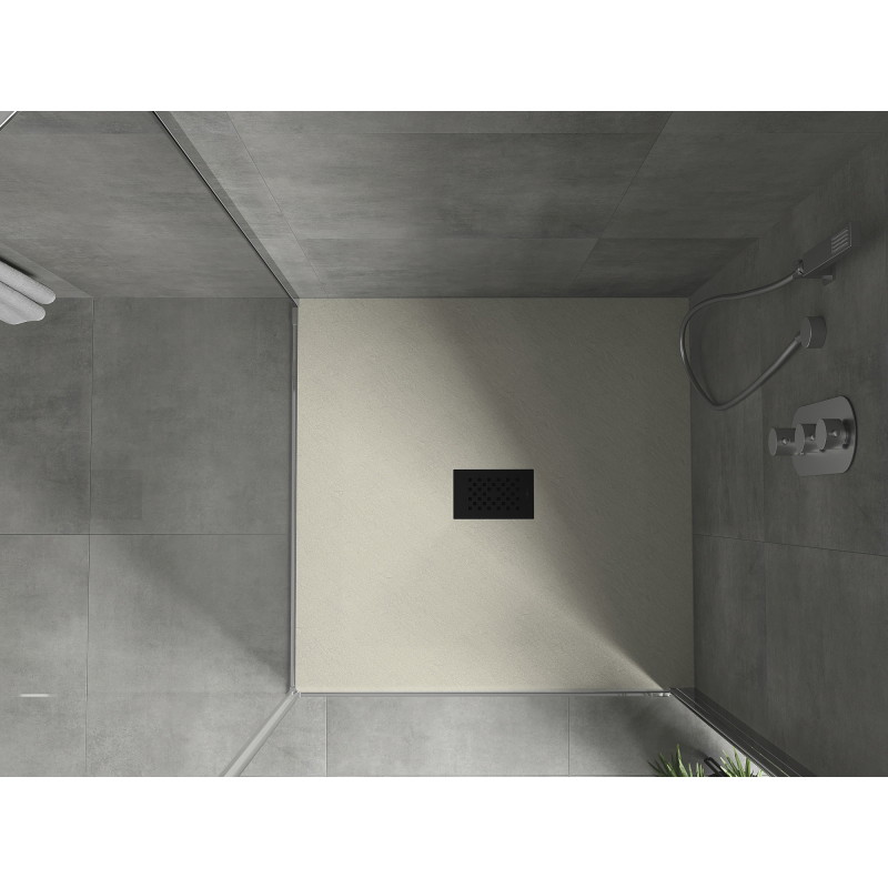 Mexen Hugo plato de ducha cuadrado SMC 100 x 100 cm, beige, cubierta negra - 42691010-B