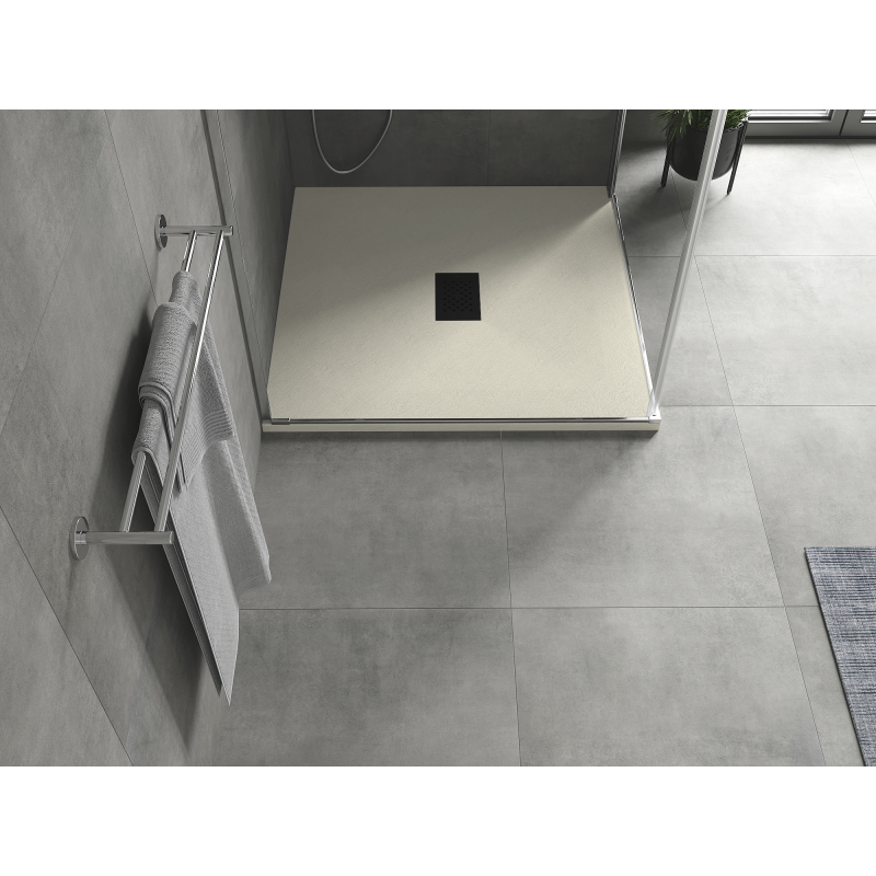 Mexen Hugo kvadrātiskais dušas paliktnis SMC 100 x 100 cm, bēšs, melna pārsega plāksne - 42691010-B