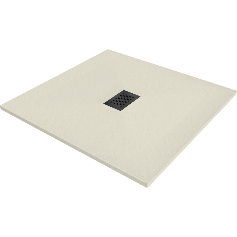 Mexen Hugo brodzik kwadratowy SMC 80 x 80 cm, beżowy, maskownica czarna - 42698080-B