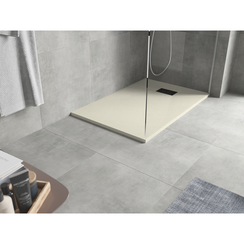 Mexen Hugo Taisnstūra dušas paliktnis SMC 120 x 70 cm, bēšs, melns vāks - 42697012-B