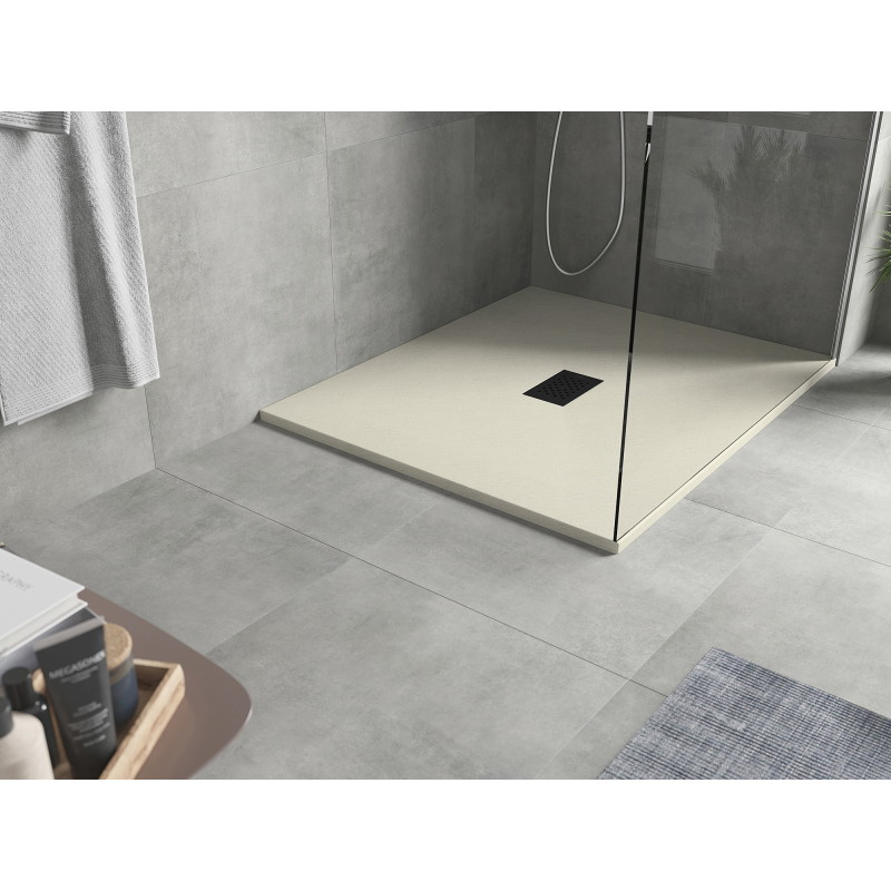 Mexen Hugo rectangular SMC shower tray 120 x 100 cm, beige, black cover - 42691012-B