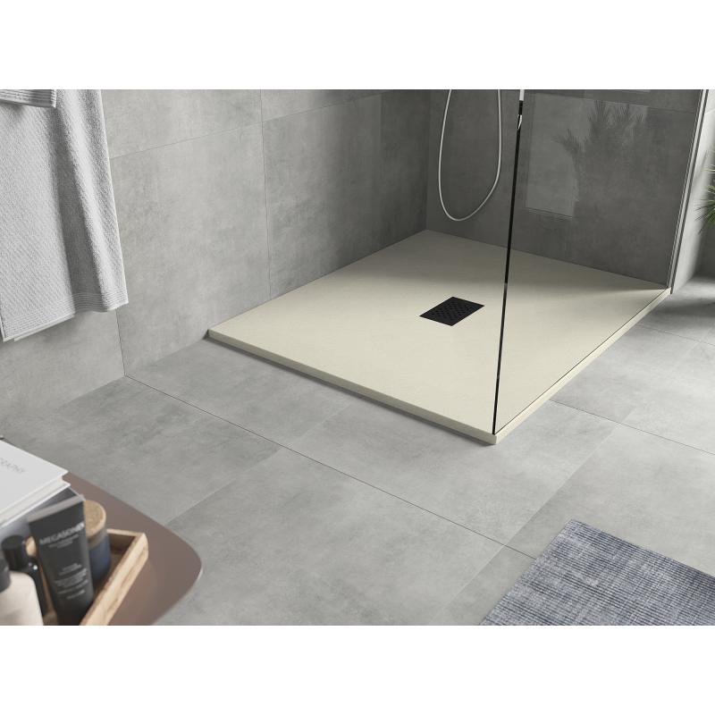 Mexen Hugo taisnstūra dušas paliktnis SMC 120 x 100 cm, bēšs, melns panelis - 42691012-B
