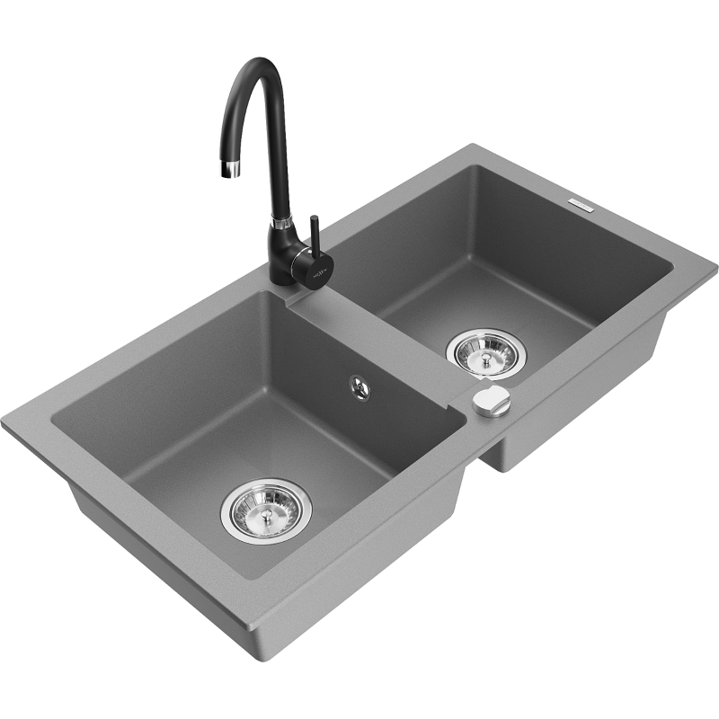 Mexen Mario diskho i granit med 2 fack och köksblandare Telma, grå - 6504-71-670200-70