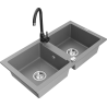 Mexen Mario 2-chamber granite sink with Telma kitchen faucet, gray - 6504-71-670200-70