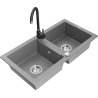 Mexen Mario fregadero de granito de 2 compartimentos con grifo de cocina Telma, gris - 6504-71-670200-70