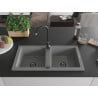 Mexen Mario granite kitchen sink 2-bowl with Telma kitchen tap, grey - 6504-71-670200-70-B