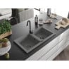Mexen Mario granite kitchen sink 2-bowl with Telma kitchen tap, grey - 6504-71-670200-70-B