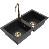 Mexen Mario Fregadero de granito de 2 compartimentos con grifo de cocina Telma, negro/plata - 6504-73-670200-50