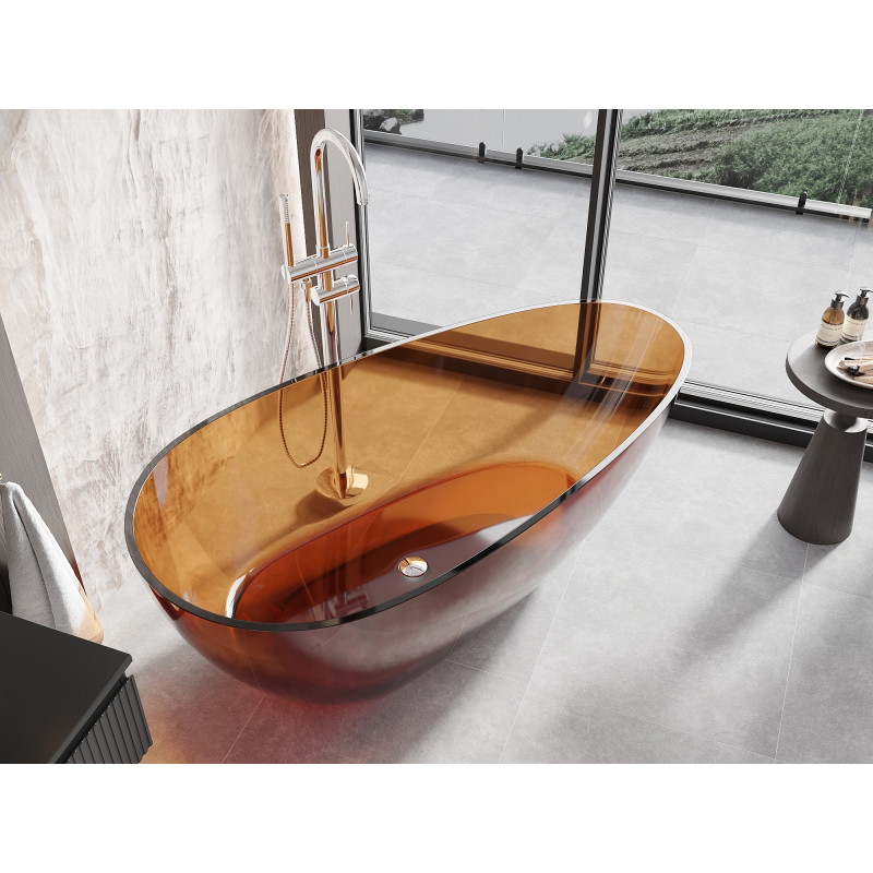 Mexen Glass fristående transparent badkar 170 x 85 cm, earth, krom propp - 58061708505