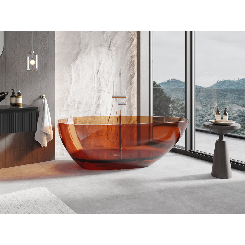 Mexen Glass Erde freistehende Badewanne transparent 170 x 85 cm, Chromabfluss - 58061708505