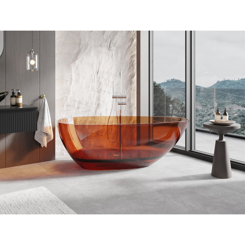 Mexen Glass freistehende transparente Badewanne 170 x 85 cm, Erde, Chromstöpsel - 58061708505