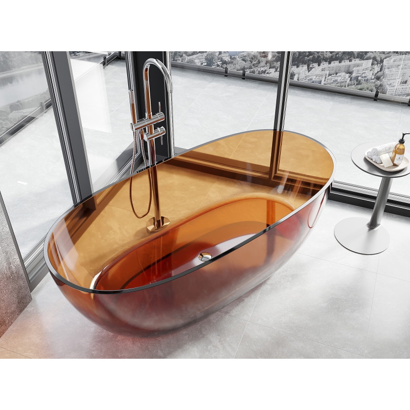 Mexen Pure bañera exenta transparente 170 x 80 cm, earth, tapa cromada - 58071708005