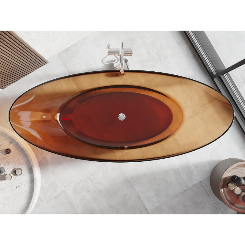Mexen Vea vasca da bagno trasparente freestanding 180 x 80 cm, earth, piletta cromata - 58091808005