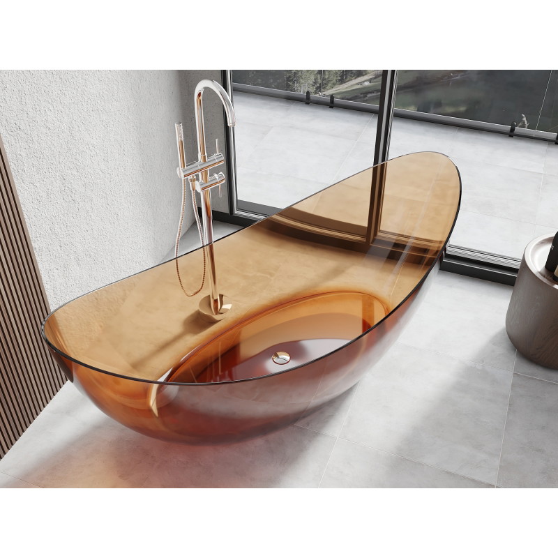 Mexen Vea vasca da bagno trasparente freestanding 180 x 80 cm, earth, piletta cromata - 58091808005